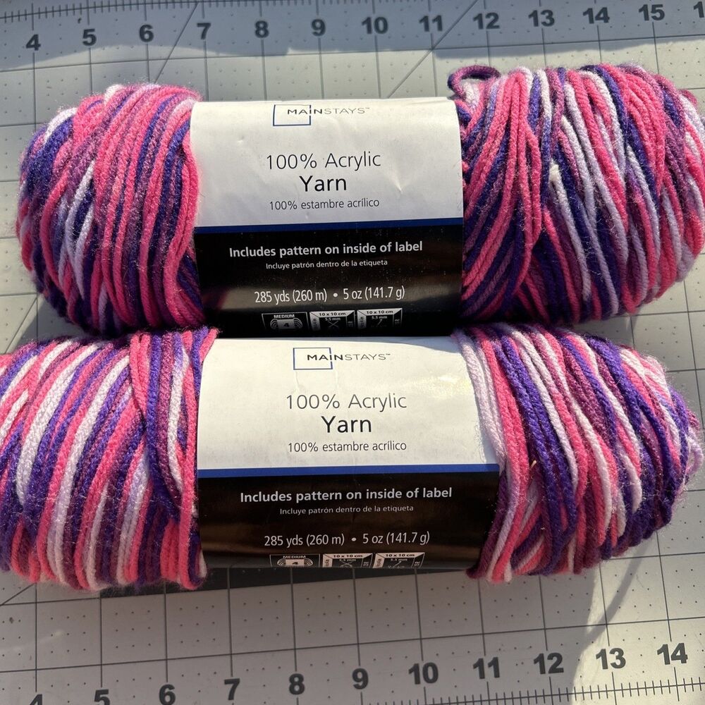 Lot of 4 ~ Mainstays Acrylic Yarn 5 oz Purple Multi Pink White Medium 4